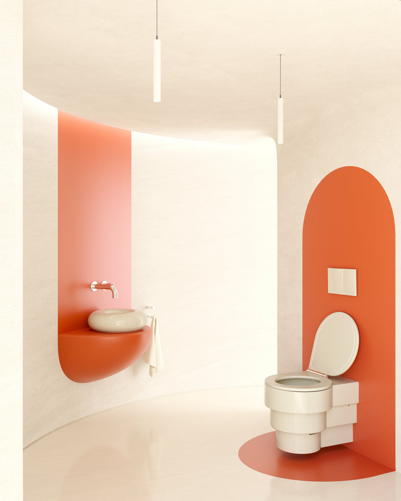 Une salle de bains colorée et épurée